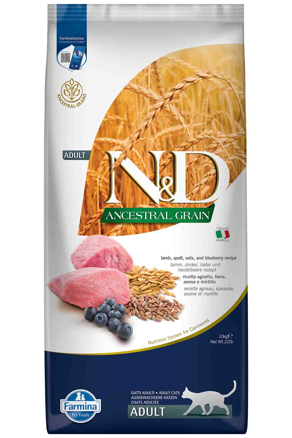 ND Ancestral Grain Düşük Tahıllı Kuzu Eti ve Yaban Mersinli Yetişkin Kedi Maması 10kg