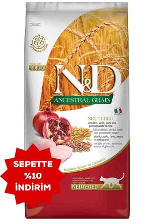 ND Ancestral Grain Düşük Tahıllı Tavuk ve Narlı Kısırlaştırılmış Kedi Maması 10kg