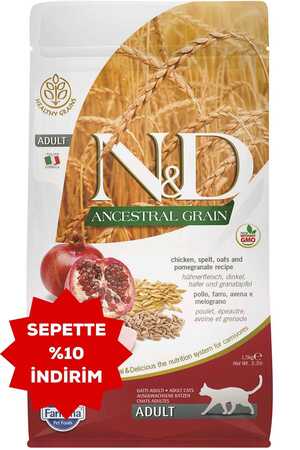ND Ancestral Grain Düşük Tahıllı Tavuk ve Narlı Yetişkin Kedi Maması 1,5kg