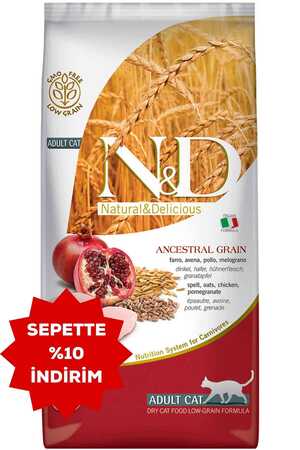 N&D - ND Ancestral Grain Düşük Tahıllı Tavuk ve Narlı Yetişkin Kedi Maması 5kg