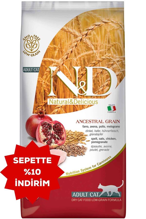 ND Ancestral Grain Düşük Tahıllı Tavuk ve Narlı Yetişkin Kedi Maması 5kg