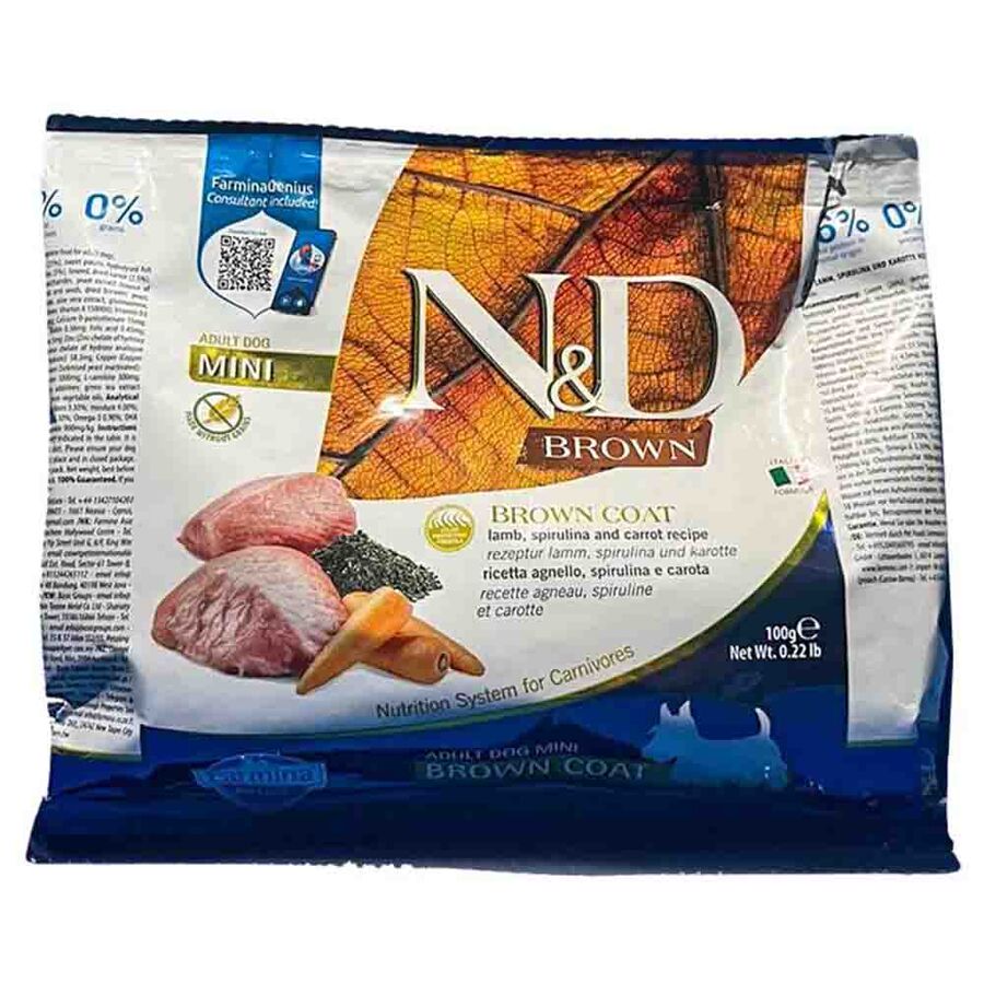ND Brown Kuzu Havuç Patates ve Spirulina Küçük Irk Yetişkin Köpek Maması 100gr