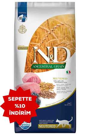 ND Ancestral Grain Düşük Tahıllı Kuzu Eti ve Yaban Mersinli Kısırlaştırılmış Kedi Maması 10kg