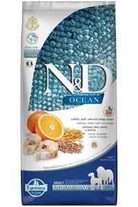 N&D - ND Ocean Düşük Tahıllı Morina Balığı ve Portakallı Orta ve Büyük Irk Yetişkin Köpek Maması 12kg