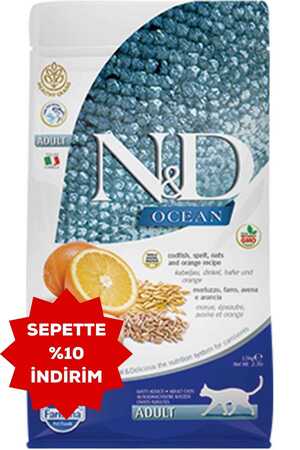 N&D - ND Ocean Düşük Tahıllı Morina Balığı ve Portakallı Yetişkin Kedi Maması 1,5kg