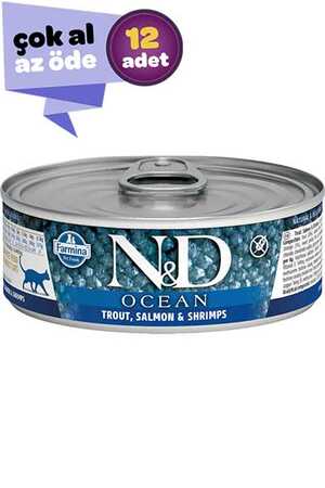 ND Ocean Tahılsız Alabalık Somon ve Karidesli Kedi Konservesi 12x80gr (12li)