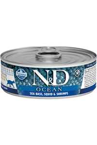 ND Ocean Tahılsız Levrek Mürekkep Balığı ve Karidesli Yetişkin Kedi Konservesi 80gr
