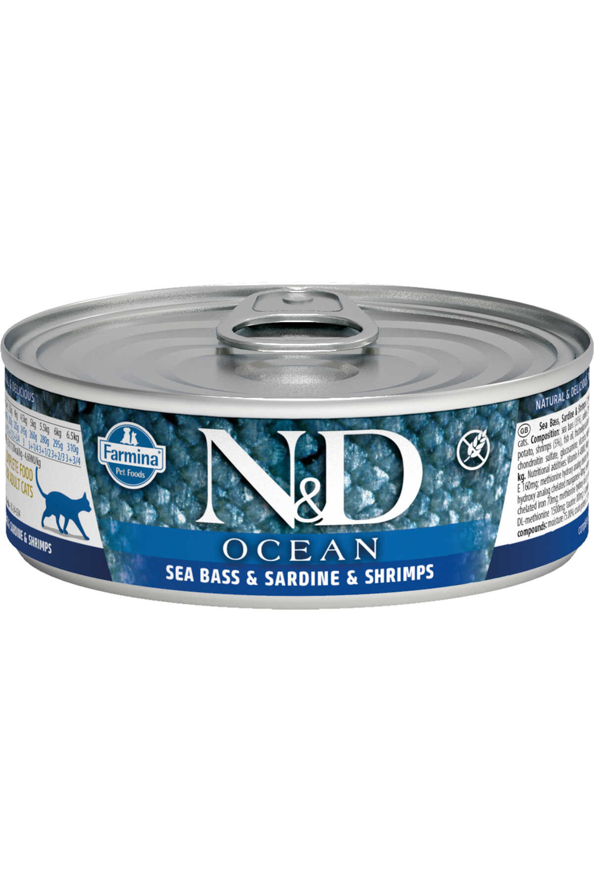 ND Ocean Tahılsız Ton Balıklı Sardalya ve Karidesli Yetişkin Kedi Konservesi 80gr