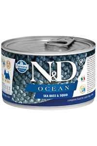 ND Ocean Tahılsız Levrek ve Mürekkep Balıklı Yetişkin Köpek Konservesi 140gr