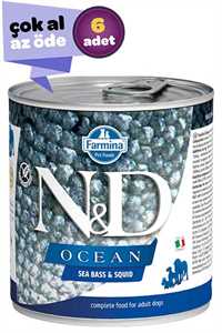 ND Ocean Tahılsız Levrek ve Mürekkep Balıklı Yetişkin Köpek Konservesi 6x285gr (6lı)