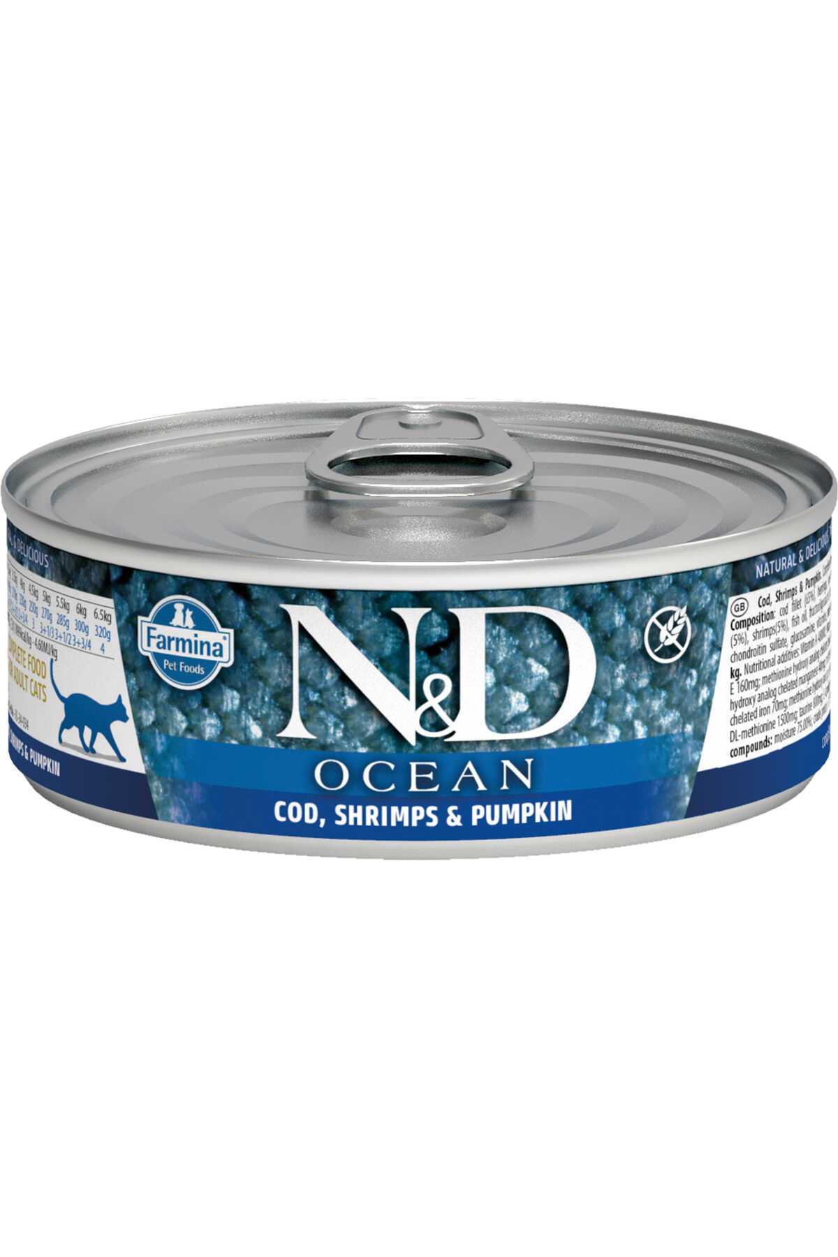 ND Ocean Tahılsız Morina Balığı Balkabağı ve Karidesli Yetişkin Kedi Konservesi 80gr