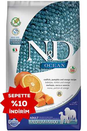 ND Ocean Tahılsız Morina Balığı Balkabağı ve Portakallı Orta ve Büyük Irk Köpek Maması 2,5kg - Thumbnail