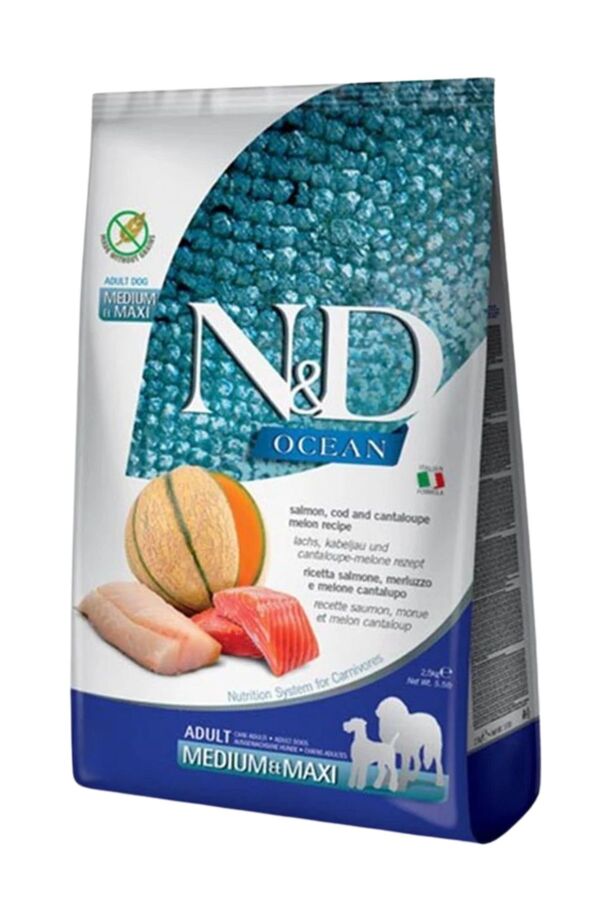 N&D Ocean Tahılsız Somon Morina Balığı Kavun Büyük ve Orta Irk Yetişkin Köpek Maması 2,5kg