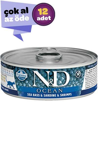 ND Ocean Tahılsız Ton Balıklı Sardalya ve Karidesli Yetişkin Kedi Konservesi 12x70gr (12li)