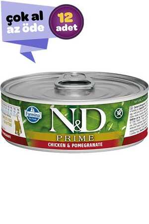 ND Prime Tahılsız Tavuk ve Narlı Yetişkin Kedi Konservesi 12x80gr (12li)