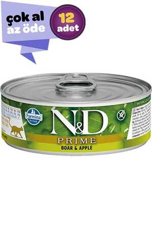 ND Prime Tahılsız Yaban Domuzu ve Elmalı Yetişkin Kedi Konservesi 12x80gr (12li)
