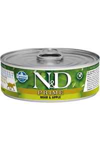 N&D - ND Prime Tahılsız Yaban Domuzu ve Elmalı Yetişkin Kedi Konservesi 80gr