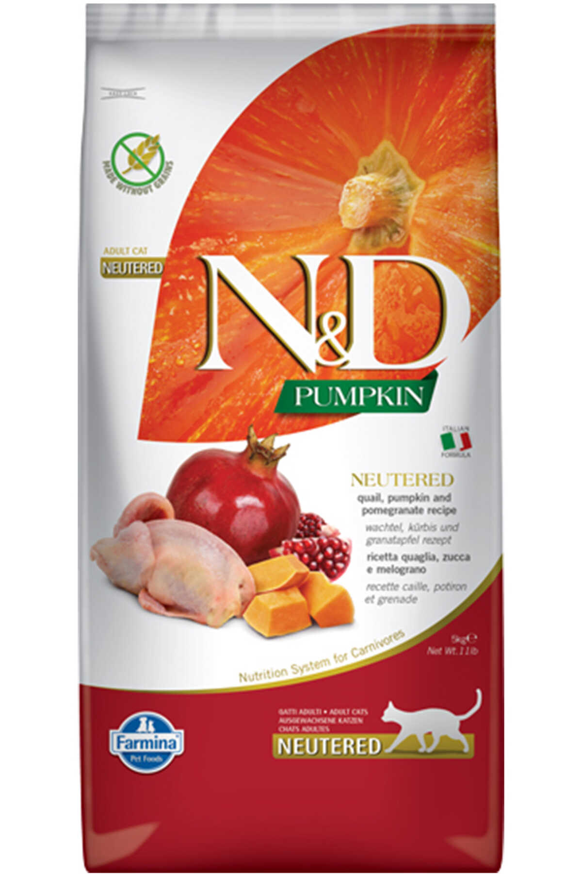 ND Pumpkin Tahılsız Bıldırcın Eti Balkabağı ve Narlı Kısırlaştırılmış Kedi Maması 5kg