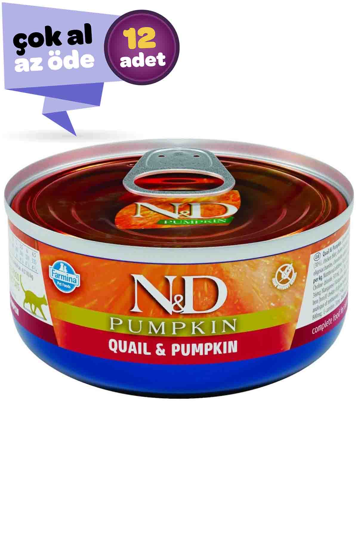 ND Pumpkin Tahılsız Bıldırcın Eti ve Balkabaklı Yetişkin Kedi Konservesi 12x70gr (12li)