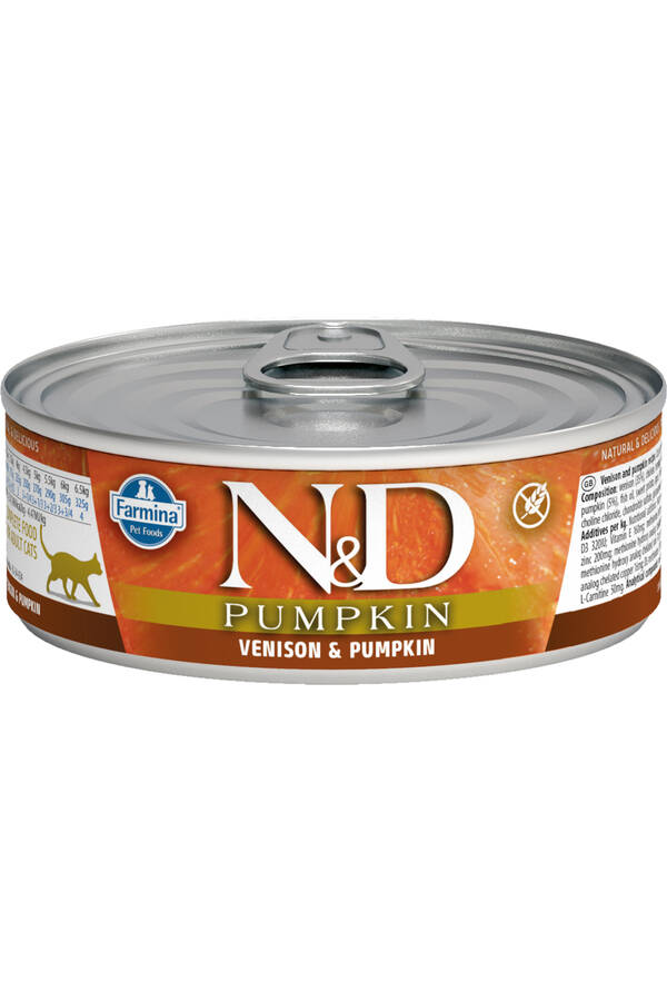 ND Pumpkin Tahılsız Geyik Eti ve Balkabaklı Yetişkin Kedi Konservesi 80gr