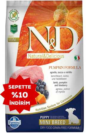 ND Pumpkin Tahılsız Kuzu Eti Balkabağı ve Yaban Mersinli Küçük Irk Yavru Köpek Maması 7kg - Thumbnail