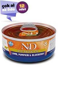 ND Pumpkin Tahılsız Kuzu Eti Balkabağı ve Yaban Mersinli Yetişkin Kedi Konservesi 12x70gr (12li)