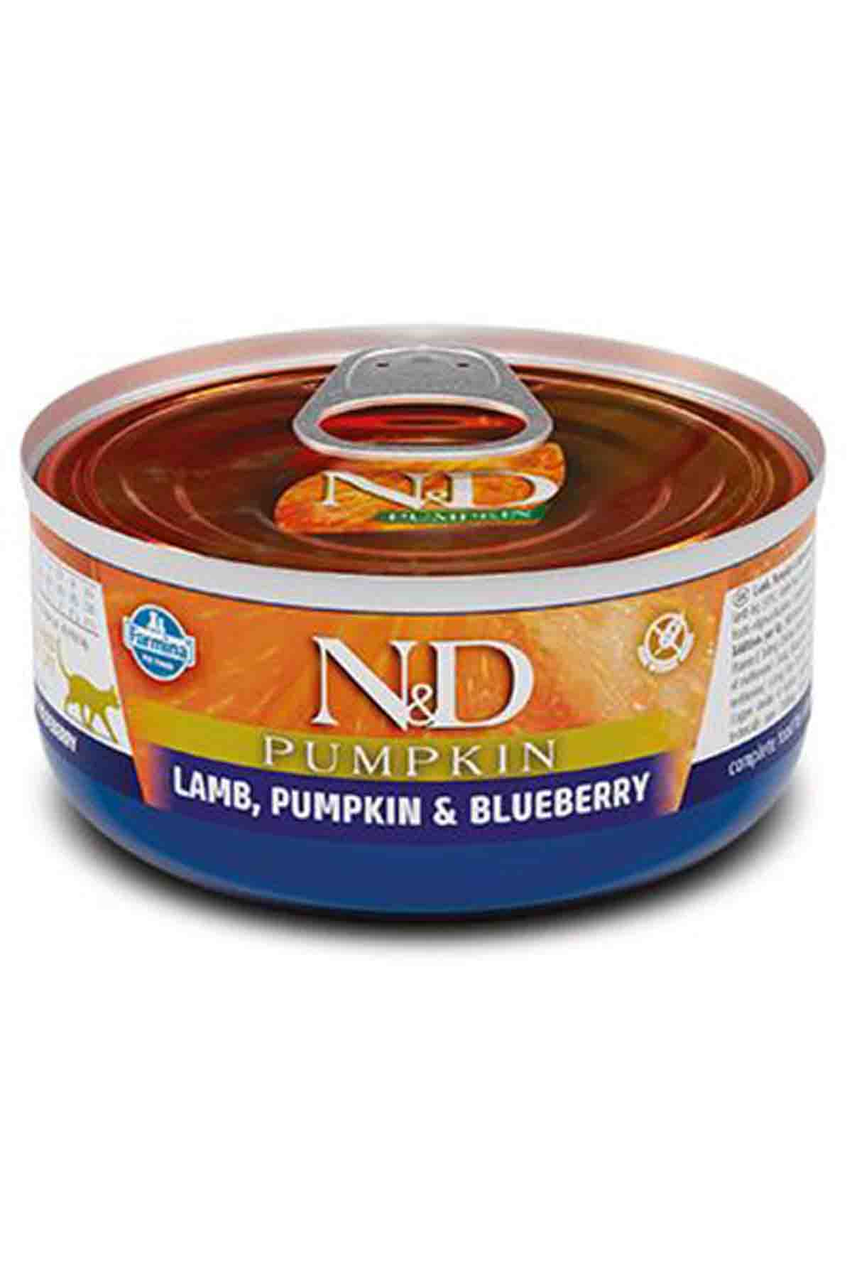 ND Pumpkin Tahılsız Kuzu Eti Balkabağı ve Yaban Mersinli Yetişkin Kedi Konservesi 70gr