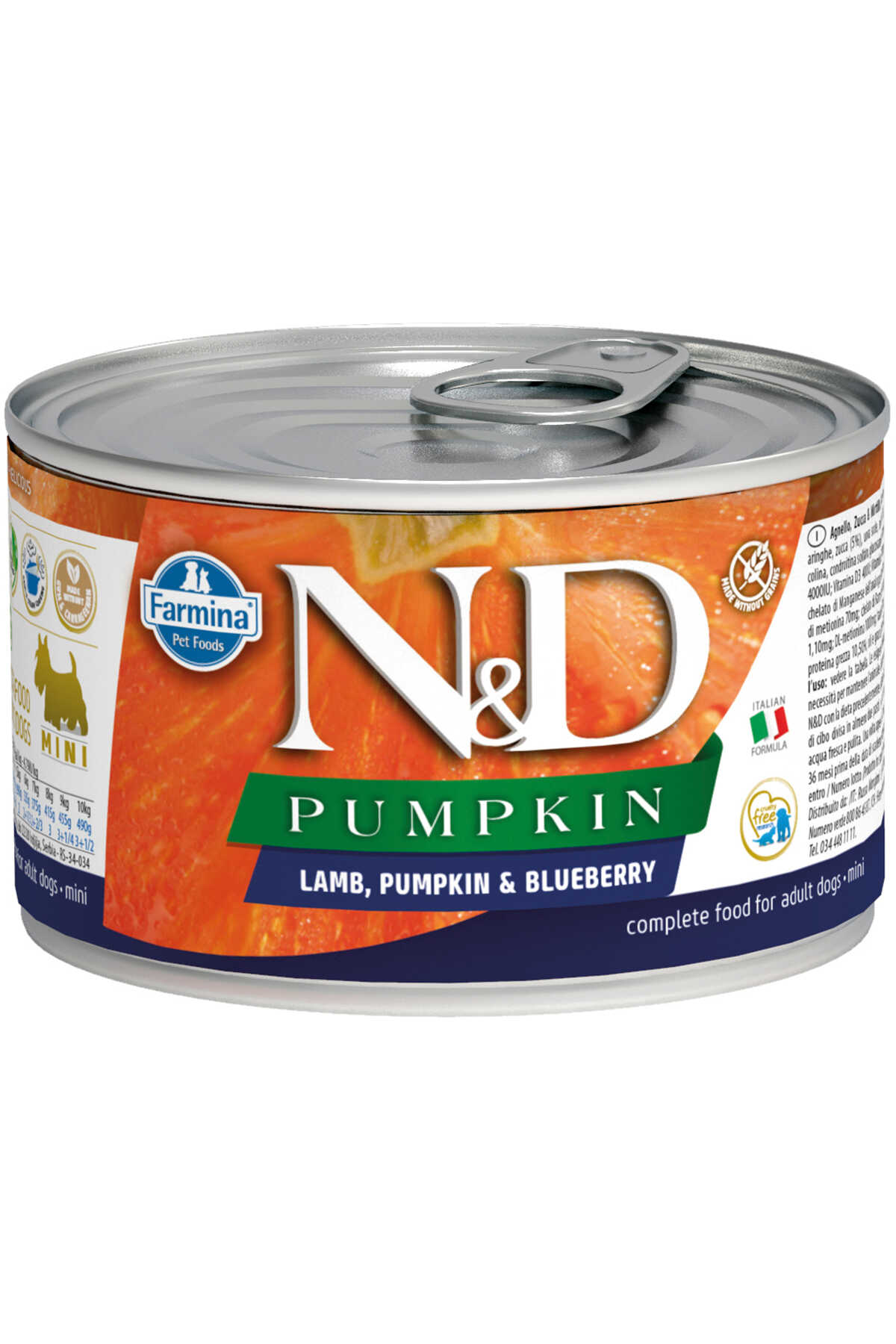 ND Pumpkin Tahılsız Kuzu Eti Balkabağı ve Yaban Mersinli Yetişkin Yetişkin Köpek Konservesi 140gr