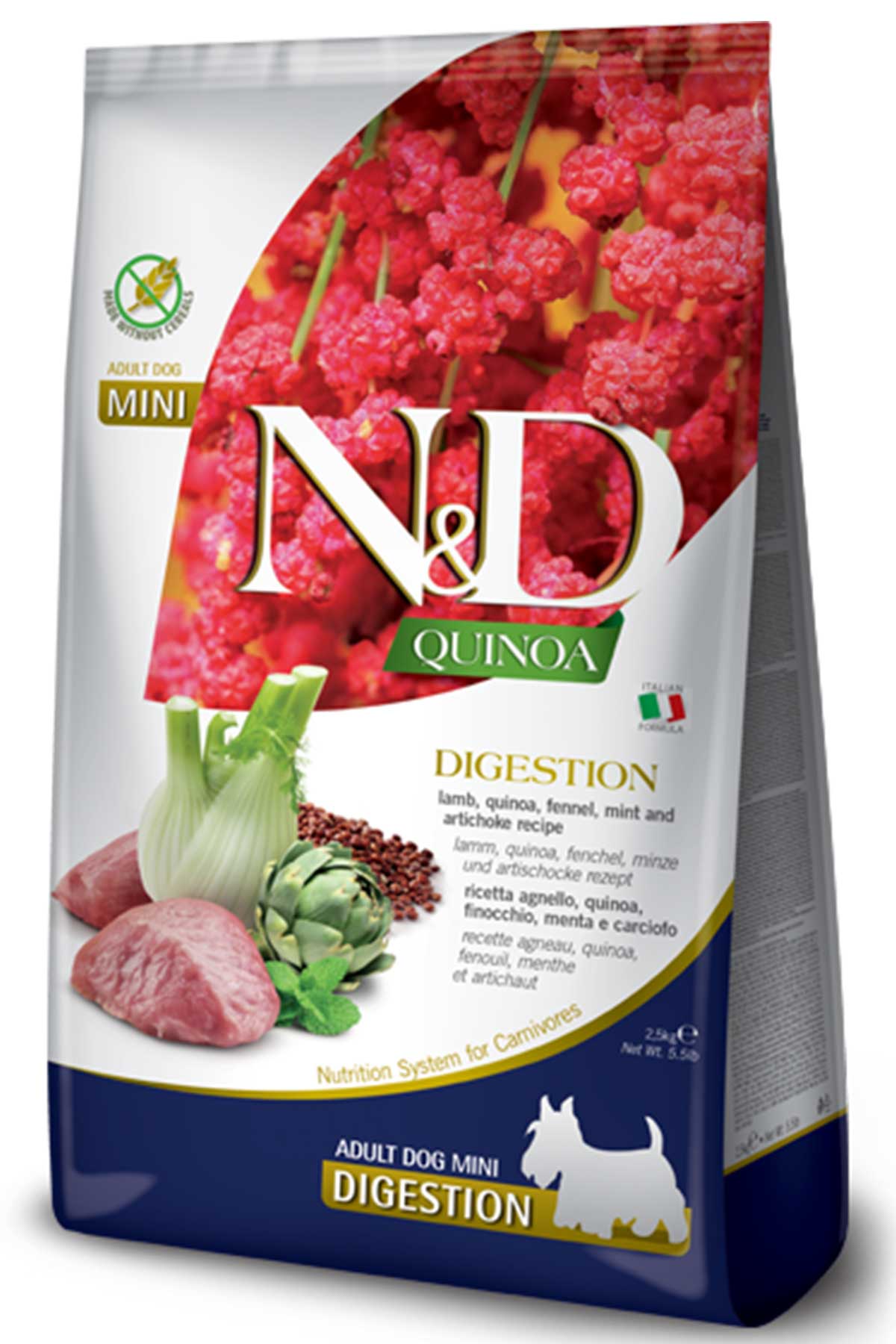 ND Quinoa Digestion Tahılsız Kuzu Eti Rezene ve Enginarlı Küçük Irk Yetişkin Köpek Maması 2,5kg
