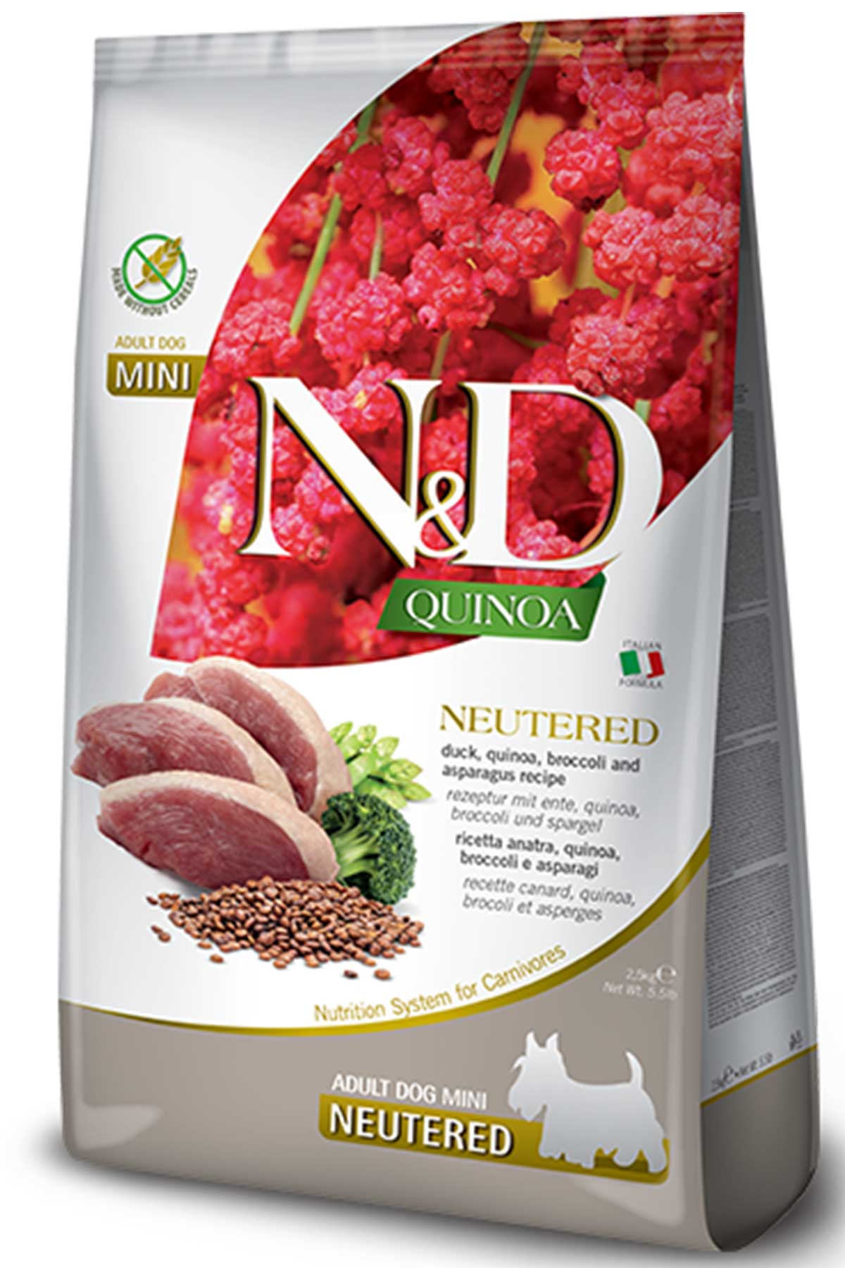 ND Quinoa Tahılsız Ördek Eti Brokoli ve Kuşkonmazlı Mini Irk Kısırlaştırılmış Köpek Maması 2,5kg