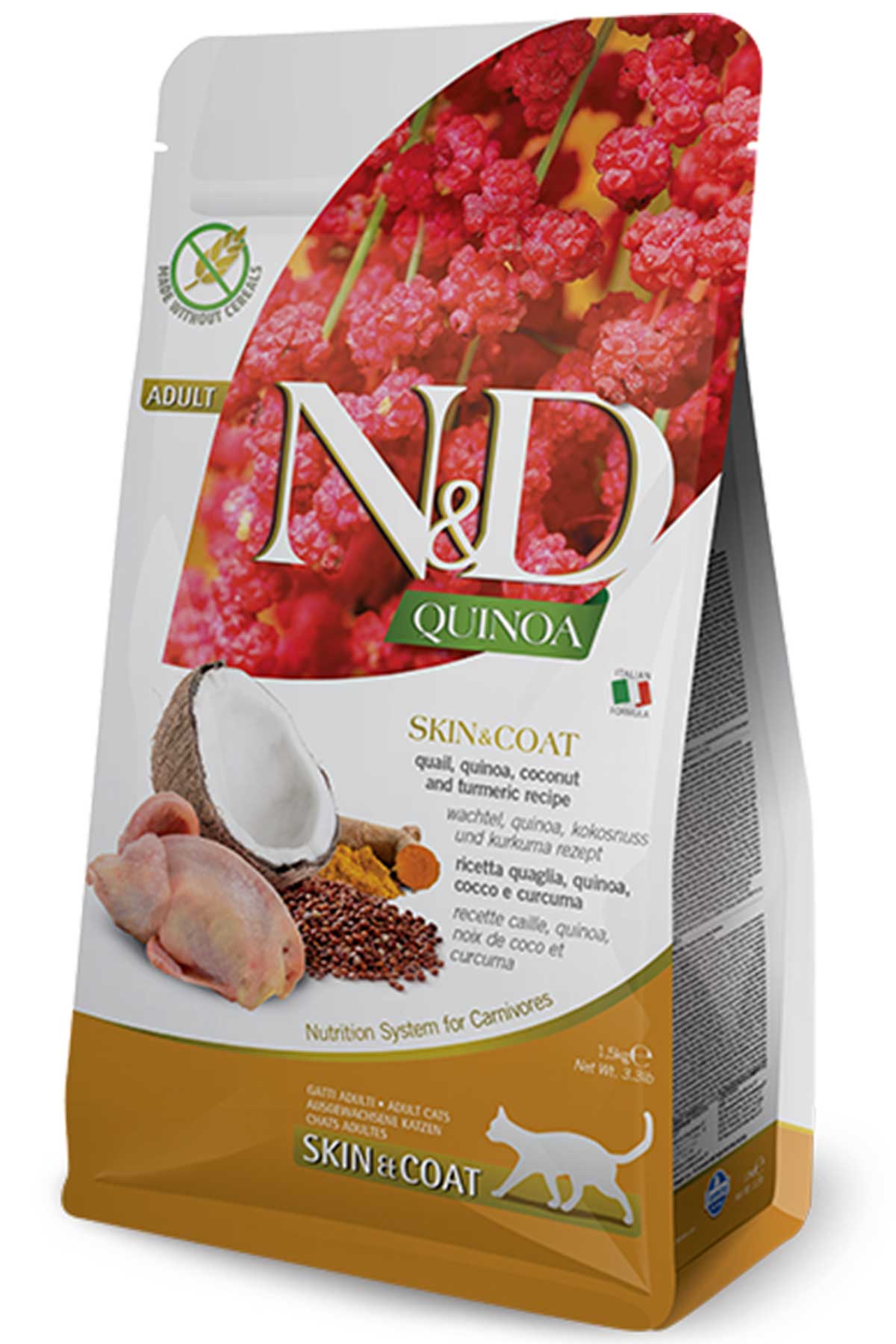 ND Quinoa Tahılsız Skin&Coat Bıldırcın, Hindistan Cevizi Kedi Maması 1,5kg