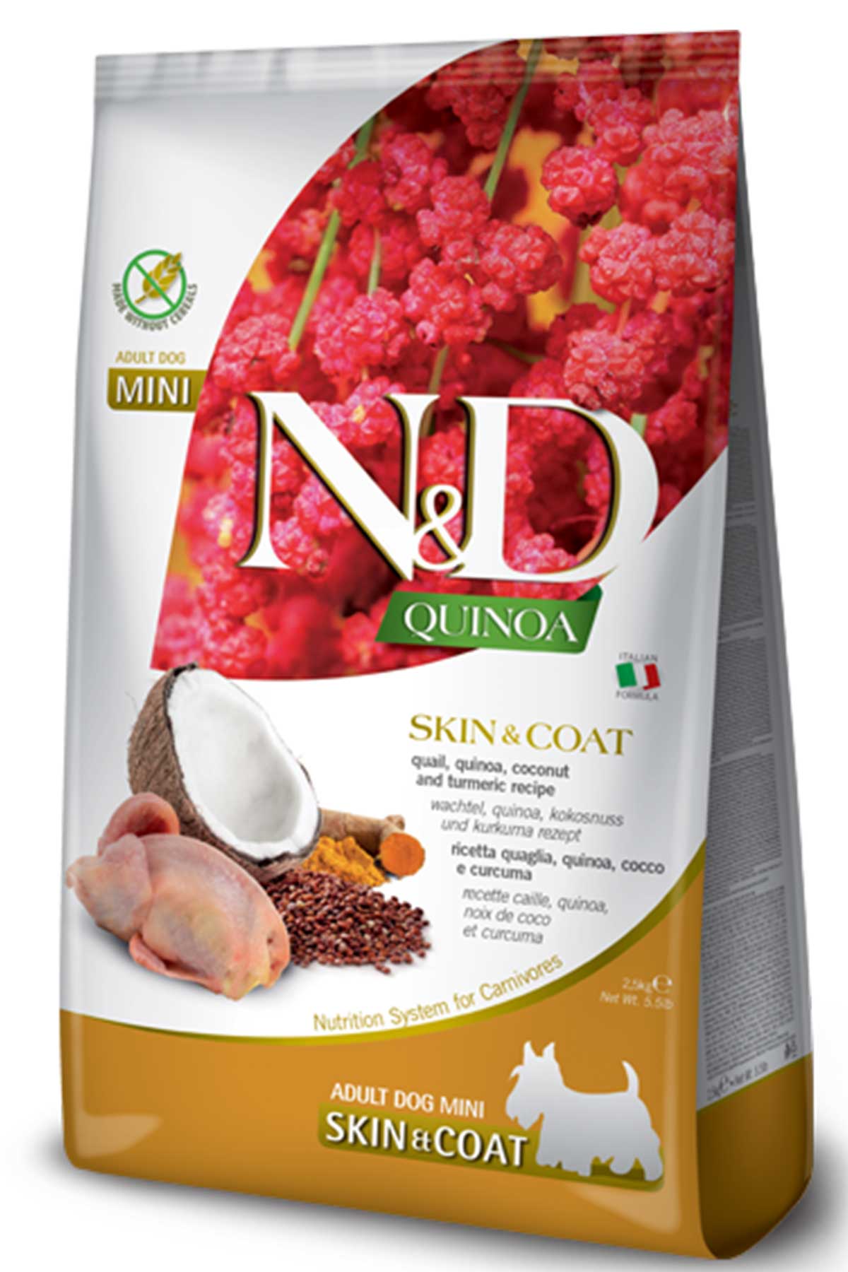 ND Quinoa Skin&Coat Tahılsız Bıldırcın Eti ve Hindistan Cevizli Küçük Irk Yetişkin Köpek Maması 2,5kg