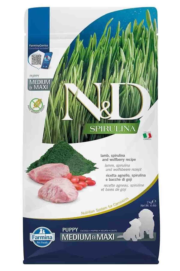 N&D Spirulina Kuzu Etli Orta ve Büyük Irk Yavru Köpek Maması 2kg