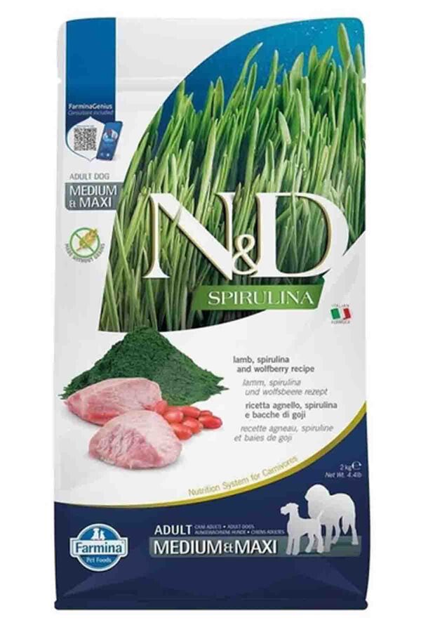 N&D Spirulina Kuzulu Orta ve Büyük Irk Tahılsız Yetişkin Köpek Maması 2kg