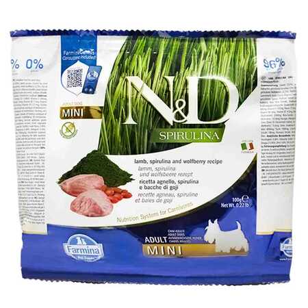 ND Spirulina Kuzulu Tahılsız Mini Irk Yetişkin Köpek Maması 100gr