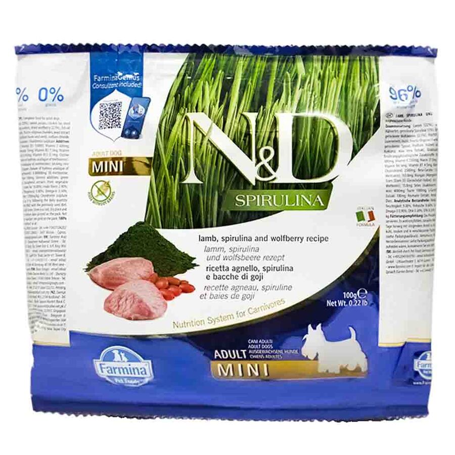 ND Spirulina Kuzulu Tahılsız Mini Irk Yetişkin Köpek Maması 100gr