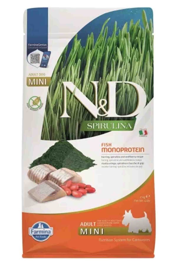 N&D Spirulina Ringa Balıklı Küçük Irk Tahılsız Yetişkin Köpek Maması 2kg