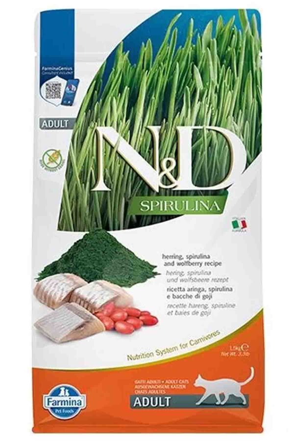 N&D Spirulina Ringa Balıklı Tahılsız Yetişkin Kedi Maması 1,5kg