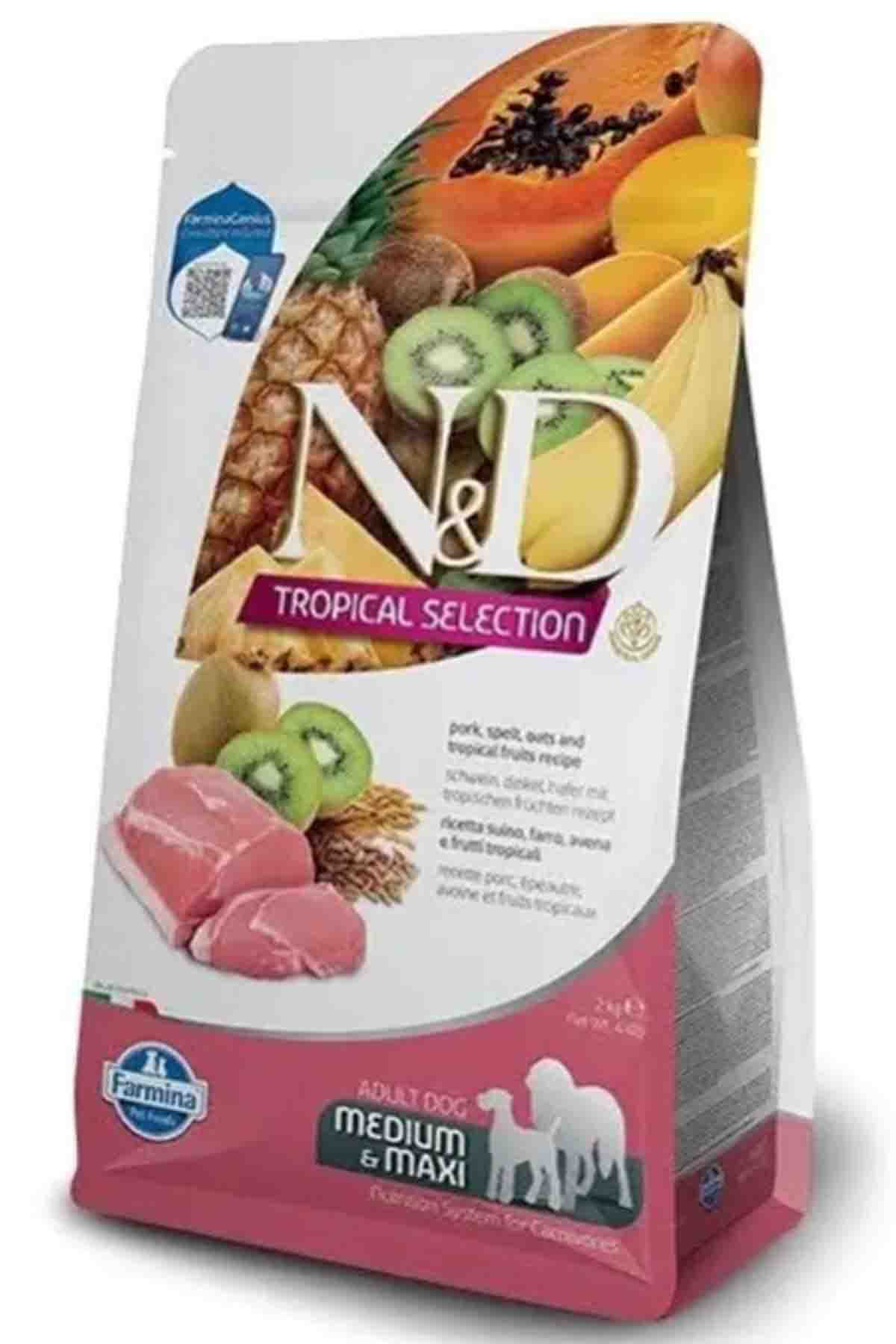 ND Tropical Selection Domuz Etli ve Tropikal Meyveli Orta ve Büyük Irk Yetişkin Köpek Maması 2kg