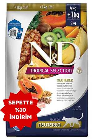 ND Tropical Selection Kuzu Etli Kısırlaştırılmış Kedi Maması 4kg +1kg Hediyeli - Thumbnail