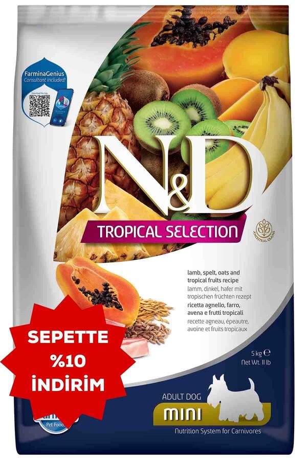 ND Tropical Selection Kuzu Etli ve Tropikal Meyveli Mini Irk Yetişkin Köpek Maması 5kg