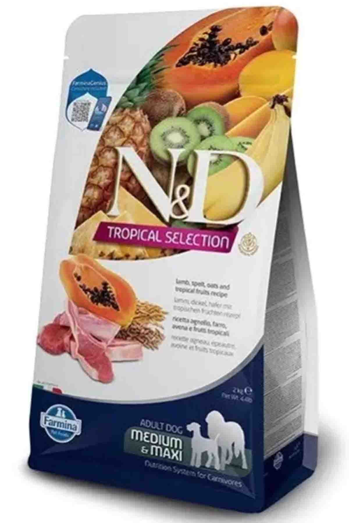 ND Tropical Selection Kuzu Etli ve Tropikal Meyveli Orta ve Büyük Irk Yetişkin Köpek Maması 2kg