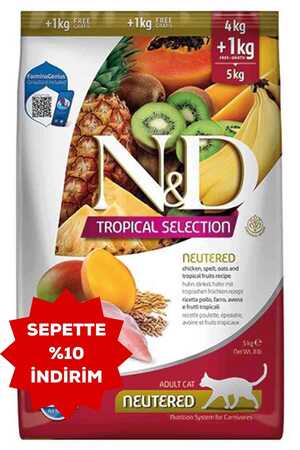 ND Tropical Selection Tavuklu Kısırlaştırılmış Kedi Maması 4kg +1kg Hediyeli