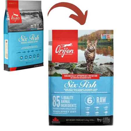Orijen Six Fish Tahılsız Balıklı Yetişkin Kedi Maması 5,4kg - Thumbnail