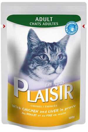 Plaisir Tavuklu ve Ciğerli Kısırlaştırılmış Pouch Yetişkin Kedi Konservesi 100gr