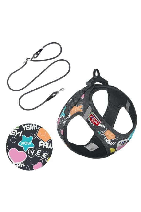 Curli Set Vest Harness Air Mesh Le25 Comic+Leash Black S