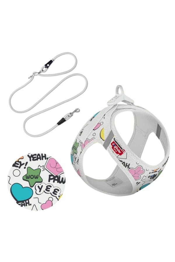 Curli Set Vest Harness Air-Mesh Le25 Comic+Leash Light-Gray S