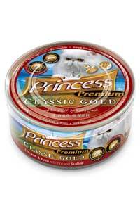 Princess Classic Gold Tavuklu Ton Balıklı Deniz Taraklı ve Pirinçli Yetişkin Kedi Konservesi 170gr
