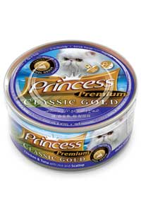 Princess Classic Gold Tavuklu Ton Balıklı Pirinçli ve Deniz Taraklı Yetişkin Kedi Konservesi 170gr