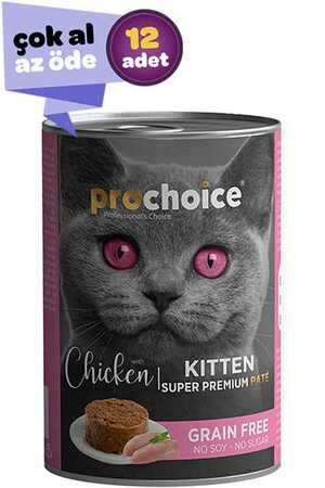 Pro Choice Kitten Tahılsız Tavuklu Yavru Kedi Konservesi 12x400gr (12li)